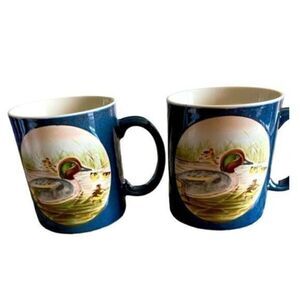 VINTAGE Otagiri Japan Pair of Bkue Ceramic Duck Coffee Tea Cup Mug - 12oz
